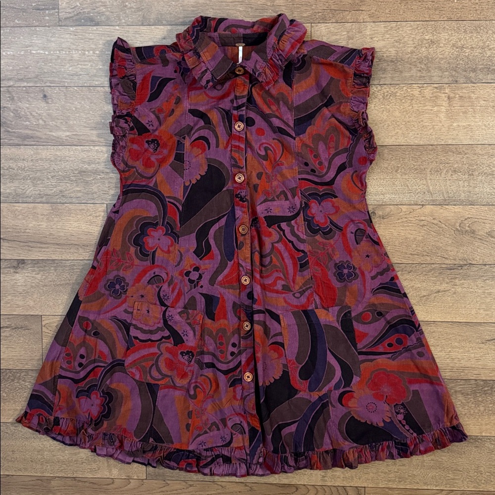 Free People Size Extra Small Shirtdress Sunny Days Mini Corduroy Dress Hippie